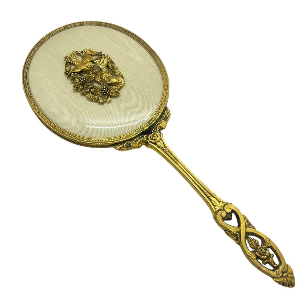 Vintage Ormalu 3 Piece Vanity Set Gold Tone Brush Comb Mirror - Picture 7 of 12